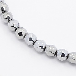 Silver Plated Grade A Electroplate Magnetic Synthetic Hematite Round Beads Strands, Silver Plated, 3x3mm, Hole: 1mm, about 128pcs/strand, 15.7 inch