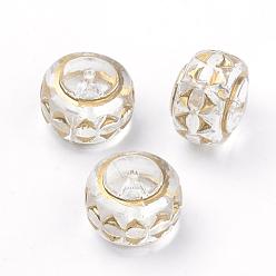 Clear Plating Transparent Acrylic Beads, Golden Metal Enlaced, Drum, Clear, 18.5x13.5mm, Hole: 2mm, about 160pcs/500g