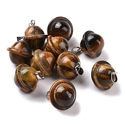 Tiger Eye Natural Tiger Eye Pendants, Planet Charms, with Platinum Plated Alloy Snap on Bails, 19.5~21.5x18~18.5mm, Hole: 5.5x3.3mm