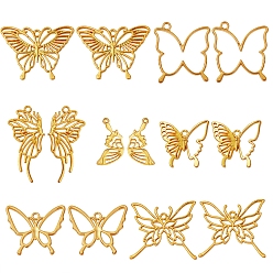 Golden 14Pcs 7 Styles Hollow Alloy Open Back Bezel Pendants, For DIY UV Resin, Epoxy Resin, Pressed Flower Jewelry, Cadmium Free & Lead Free, Butterfly , Golden, 14pcs/box