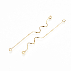 Real 18K Gold Plated Brass Links connectors, Double Sided Eye Pins, Nickel Free, Real 18K Gold Plated, 51.5x6x0.5mm, Hole: 1mm
