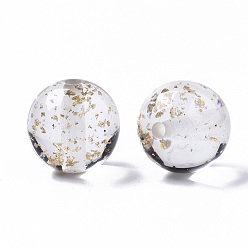 Gold Transparent Clear Resin Beads, with Gold Foil, Round, Gold, 20x19mm, Hole: 3mm