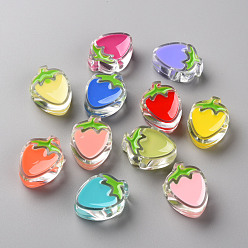 Couleur Mélangete Perles acryliques émail transparent, fraise, couleur mixte, 25.5x19x9mm, Trou: 3.5mm