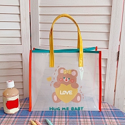 Bear Plastic Shoulder Bags, Rectangle Women Handbags, with Animal Pattern, Bear Pattern, 25.6x30.5x14.5cm