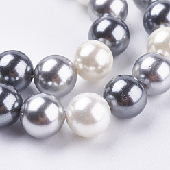 Mixed Color Electroplate Shell Pearl Beads Strands, Round, Mixed Color, 6mm, Hole: 1mm, about 68pcs/strand, 15.6 inch(39.5cm)