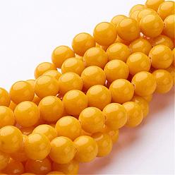 Yellow Natural Mashan Jade Round Beads Strands, Dyed, Yellow, 10mm, Hole: 1mm, about 41pcs/strand, 15.7 inch