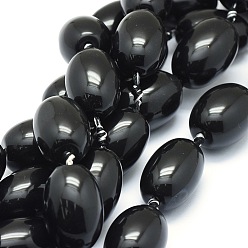 Black Onyx Brins de perles d'onyx noir naturel, teints et chauffée, ovale, 25~32x17~22mm, Trou: 1.8~2mm, Environ 10 pcs/chapelet, 14.5 pouce (37 cm).