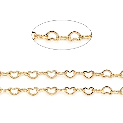 Real 18K Gold Plated Brass Heart Link Chains, with Spool, Soldered, Long-Lasting Plated, Real 18K Gold Plated, 1.5x2x0.2mm, about 32.8 Feet(10m)/roll