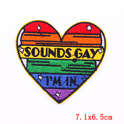 Colorido Tela de bordado computarizada para planchar / coser parches, accesorios de vestuario, corazón con la palabra, colorido, 65x71 mm