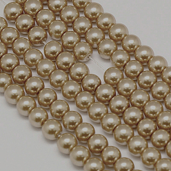 Chameau Brins de perles rondes en verre teinté écologique, Grade a, cordon en coton fileté, chameau, 12mm, Trou: 0.7~1.1mm, Environ 34 pcs/chapelet, 15 pouce