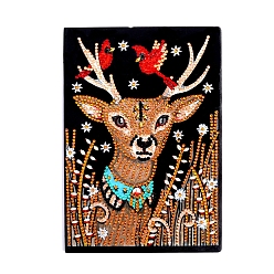 Deer DIY Diamond Painting Notebook Kits, including PU Leather Book, Resin Rhinestones, Diamond Sticky Pen, Tray Plate and Glue Clay, Deer Pattern, 210x150mm, 50 pages/book
