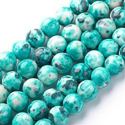 Turquoise Foncé Blanc brins de perles de jade naturels, ronde, teint, turquoise foncé, 8mm, Trou: 1mm, Environ 50 pcs/chapelet, 15.7 pouces (400 mm)