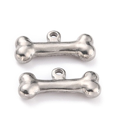 Stainless Steel Color 304 Stainless Steel Pendants, Bone, Stainless Steel Color, 9x20x4mm, Hole: 1.6mm