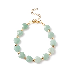 Aventurine Verte Bracelet en perles de coeur d'aventurine verte naturelle, bijoux en pierres précieuses pour femmes, 7-3/8 pouce (18.7 cm)