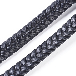 Black Micro Fiber Imitation Leather Cord, Flat Braided Leather Cord, for Bracelet & Necklace Making, Black, 8x3mm
