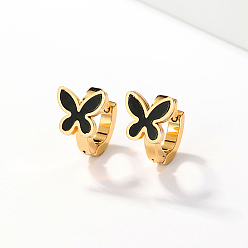 Butterfly Stainless Steel Huggie Hoop Earrings, Acrylic Earring for Women, Butterfly, 14x10mm