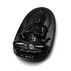 Obsidienne Bijoux bouddhistes obsidienne naturelle grand camée pendentifs bouddha, 62x40x12mm, Trou: 1mm