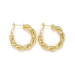Real 18K Gold Plated Rack Plating Brass Hoop Earrings, Long-Lasting Plated, Lead Free & Cadmium Free, Twist Ring, Real 18K Gold Plated, 30~31x5.5mm, Pin: 0.7mm