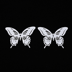 White Spray Painted 430 Stainless Steel Filigree Joiners Links, Etched Metal Embellishments, Butterfly, White, 35x44x0.4mm, Hole: 1~1.6mm
