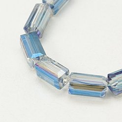 Light Sky Blue Electroplate Glass Beads, Half Rainbow Plated, Faceted, Cuboid, Light Sky Blue, 12x6x6mm, Hole: 1mm