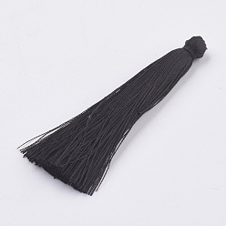 Black Nylon Tassel Pendant Decoration, Black, 65~74x6mm