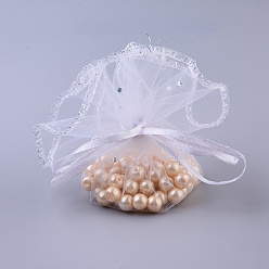 Blanc Sacs organza , avec des paillettes, sacs-cadeaux, blanc, 26.2 cm