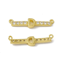 Letter D Rack Plating Brass Micro Pave Clear Cubic Zirconia Connector Charms, Real 18K Gold Plated, Long-Lasting Plated, Cadmium Free & Nickel Free & Lead Free, Letter Links, Letter.D, 6x27.5x3mm, Hole: 1.2mm