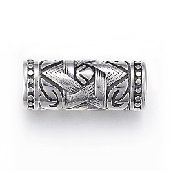 Antique Silver 304 Stainless Steel Beads, for Jewish, Column with Star of David, Antique Silver, 30x12mm, Hole: 9mm