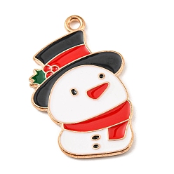 Snowman Alloy Enamel Pendants, Christmas Theme, Light Gold, Snowman, 29x19x1.5mm, Hole: 1.5mm