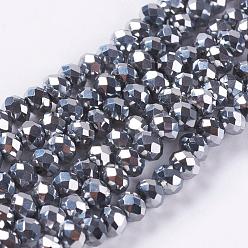 Silver Electroplate Glass Beads Strand, AB Color Plated, Faceted, Rondelle, Silver, 4.5x3.5mm, Hole: 1mm