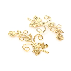 Golden Brass Links connectors, Long-Lasting Plated, Flower, Golden, 39x22x0.5mm, Hole: 1.6mm and 2.5mm