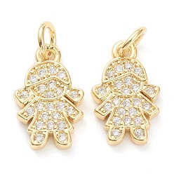 Real 18K Gold Plated Brass Micro Pave Clear Cubic Zirconia Pendants, Long-Lasting Plated, Little Girl, Real 18K Gold Plated, 13.5x8.5x1.5mm, Hole: 3mm