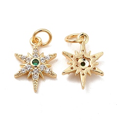 Real 14K Gold Plated Rack Plating Brass Micro Pave Cubic Zirconia Pendants, Long-Lasting Plated, Cadmium Free & Lead Free, with Jump Ring, Star Charm, Real 14K Gold Plated, 15x10.5x3mm, Hole: 3.5mm