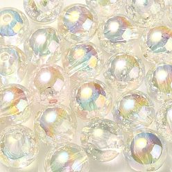 Clear UV Plating Transparent Rainbow Iridescent Acrylic Beads, Bubble Beads, Round, Clear, 15~15.5x15.5~16mm, Hole: 2.6~2.7mm