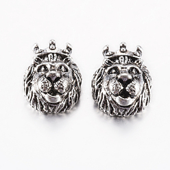 Античное Серебро Сплавочные овальные бусины тибетского стиля , голова льва, античное серебро, 14.5x11.5x7~8 мм, отверстие : 1.5~2 мм