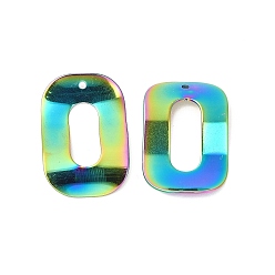 Rainbow Color Placage ionique (ip) 304 pendentifs en acier inoxydable, charme rectangle, couleur arc en ciel, 31.5x20.5x3.5mm, Trou: 1.6mm