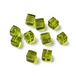Olive Verre imitation perles de cristal autrichien, facette, suqare, vert olive, 4x4x4mm, Trou: 0.9mm