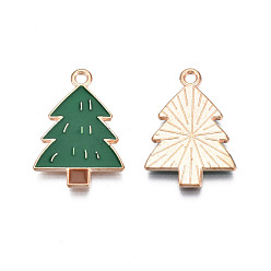 Green Christmas Style Alloy Enamel Pendants, Cadmium Free & Lead Free, Light Gold, Christmas Tree, Green, 23x16x1.5mm, Hole: 1.6mm