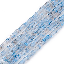 Light Sky Blue Baking Varnish Glass Beads Strand, Bamboo Stick, Light Sky Blue, 12x6.5mm, Hole: 1.4mm, about 65~66pcs/strand, 30.71''(78cm)