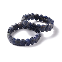 Punto Piedra Azul Pulsera elástica con cuentas ovaladas de jaspe azul natural, joyas de piedras preciosas para mujeres, diámetro interior: 2-1/8 pulgada (5.4~5.5 cm)