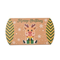 Sandy Brown Christmas Theme Cardboard Candy Pillow Boxes, Cartoon Deer Candy Snack Gift Box, Sandy Brown, Fold: 7.3x11.9x2.6cm