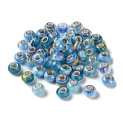Light Sky Blue Resin European Beads, with Platinum Plated Brass Core, Rondelle, Light Sky Blue, 13.5x9mm, Hole: 5mm