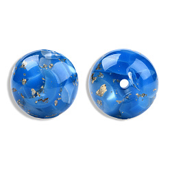 Bleu Royal Des perles de résine opaques, une feuille d'or, ronde, bleu royal, 20mm, Trou: 2~2.4mm
