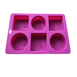 Rouge Violet Moyen 6 moules en silicone à cavités, pour la fabrication de savons artisanaux, rectangle avec feuilles, support violet rouge, 205x170x28mm, diamètre intérieur: 70x60 mm
