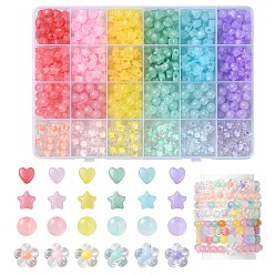 Mixed Color 702Pcs 24 Style Acrylic Imitation Jelly Beads & Bead in Bead, Star & Round & Heart & Flower, Mixed Color, 8~12x9.5~12.5x5.5~6mm, Hole: 1.8~2mm