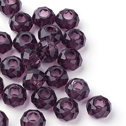Indigo Perles européennes en verre, Perles avec un grand trou   , pas de noyau métallique, rondelle, indigo, 14x8mm, Trou: 5mm