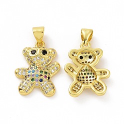 Colorful Brass Micro Pave Clear Cubic Zirconia Pendants, Bear, Colorful, 19x14x3mm, Hole: 3.5x5mm