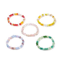 Mixed Color Gradient Color Faceted Glass Beaded Kids Bracelets, Stretch Bracelet for Kids, Mixed Color, Inner Diameter: 2-1/8 inch(5.5cm)