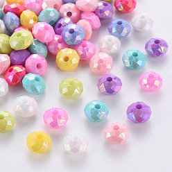 Mixed Color Opaque Acrylic Beads, AB Color Plated, Faceted Rondelle, Mixed Color, 8x5.5mm, Hole: 1.6mm, about 3125pcs/500g