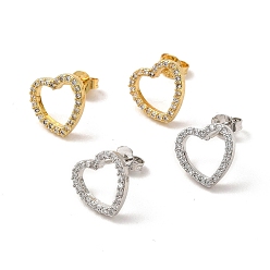Mixed Color Cubic Zirconia Hollow Out Heart Stud Earrings, Rack Plating Brass Jewelry for Women, Cadmium Free & Lead Free, Mixed Color, 10.5x11mm, Pin: 0.7mm